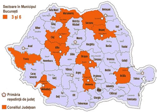 Harta judetelor unde PDL-ul este favorit la alegerile locale
