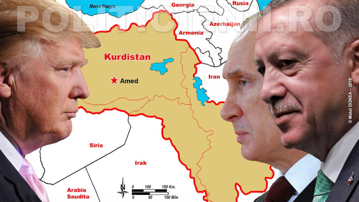 Kurdistan, map of Trump Erdogan and Vladimir Putin