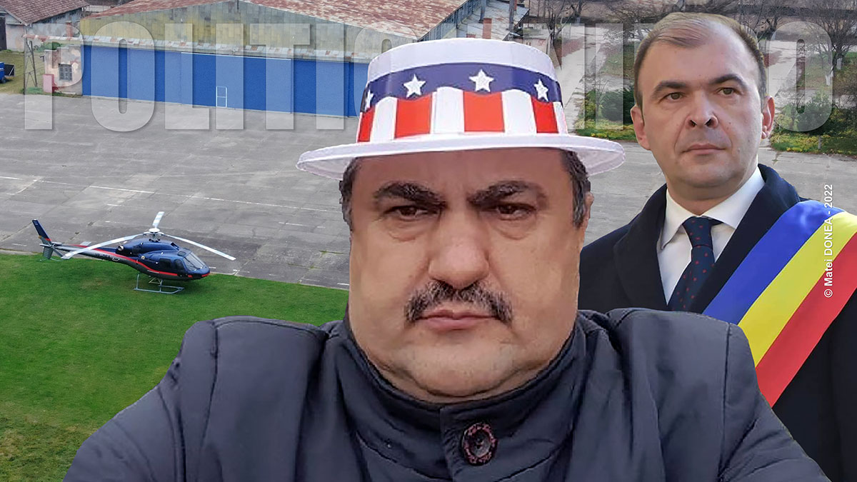 Primarul Felix Borcean, Gabriel Olariu si elicopterul lui Romeo Dunca